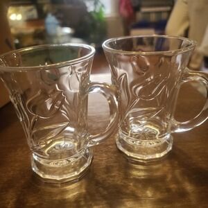 Silversmiths Studio Crystal Glass Tulip Mugs set of 2 Handled footed Cups 5 Oz.